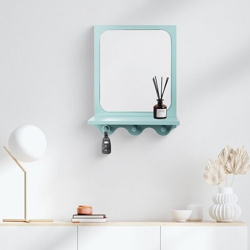 Snazzify 16x12 Inch Wall-Mounted Mirror with Shelf and Hooks, White Decorative Entryway Mirror with Storage for Hallway, Bathroom, or Bedroom - 4in Shelf Width, White in Saudi Arabia