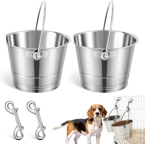 Mumufy 4 Set 1 Quart Stainless Steel Flat Side Bucket Durable Water Pails with Double Ended Snaps Small Metal Bucket Flat Back Water Pails for Dogs Cats Kennels Cages Fences Pet Container in Saudi Arabia