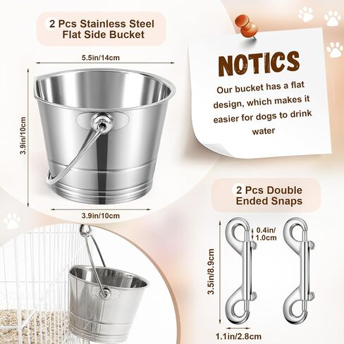 Mumufy 4 Set 1 Quart Stainless Steel Flat Side Bucket Durable Water Pails with Double Ended Snaps Small Metal Bucket Flat Back Water Pails for Dogs Cats Kennels Cages Fences Pet Container in Saudi Arabia