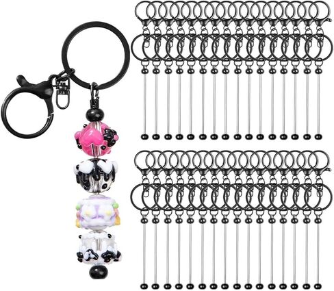 RQaye 30pcs مفاتيح مفاتيح القابلة للخرز مجموعة مفاتيح مجموعة كبيرة من الخرز الفارغ الفارغ شريط مفاتيح DIY MEY'S MENT MANDS FARFS ، المجوهرات ، إكسسوارات الأكياس ، هدايا المشروع المخصصة (متعدد الألوان) in Kuwait