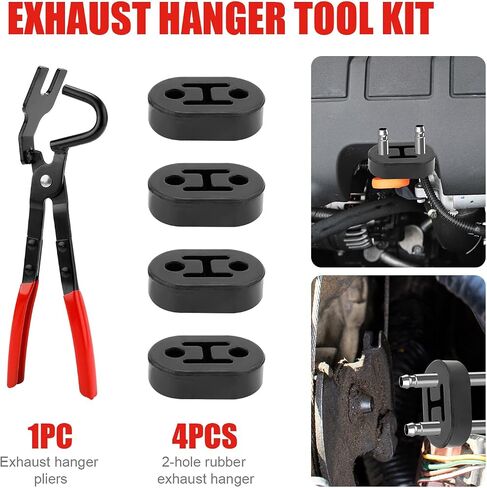 Exhaust Hanger Removal Tool & 4pcs 4-Hole Rubber Exhaust Hangers Kit, Universal Muffler Hanger Removal Pliers Muffler Hanger Tool Exhaust Hanger Pliers for Cars Trucks in Saudi Arabia