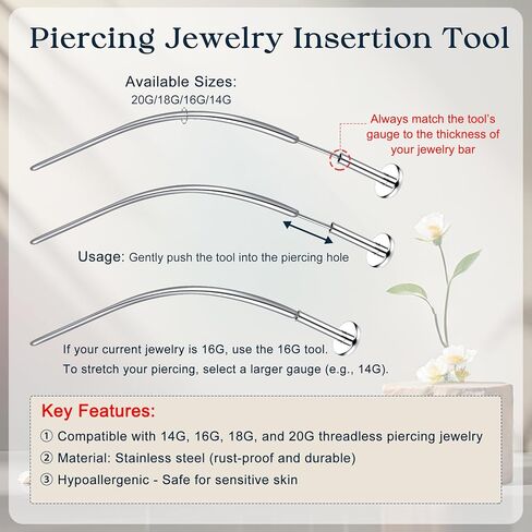 D.Bella 14G/16G/18G/20G Piercing Taper Insertion Tool Stainless Steel Piercing Assistant Tool for Threaded Push In Threadless Labret Tragus Helix Conch Cartilage Earring Lip Nose Piercing in Saudi Arabia