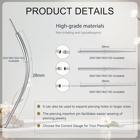 D.Bella 14G/16G/18G/20G Piercing Taper Insertion Tool Stainless Steel Piercing Assistant Tool for Threaded Push In Threadless Labret Tragus Helix Conch Cartilage Earring Lip Nose Piercing in Saudi Arabia