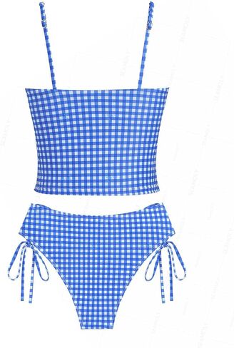 seamoly Gingham Cinched Back Bow Decor Tie Side Tankini Set in Saudi Arabia