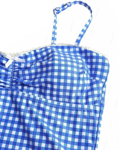 seamoly Gingham Cinched Back Bow Decor Tie Side Tankini Set in Saudi Arabia