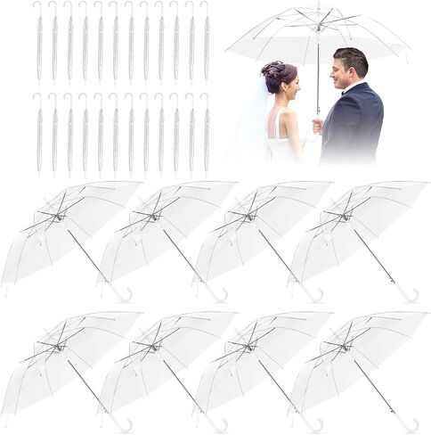 8 Pack Clear Wedding Umbrellas, High-Visibility Transparent Rain Umbrella, Firm and Durable, Easy Operation, Large Clear Umbrella for Wedding Bride Groom Photography Golf Outdoor, Tranparent in Saudi Arabia