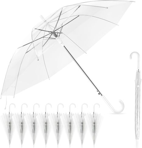 8 Pack Clear Wedding Umbrellas, High-Visibility Transparent Rain Umbrella, Firm and Durable, Easy Operation, Large Clear Umbrella for Wedding Bride Groom Photography Golf Outdoor, Tranparent in Saudi Arabia