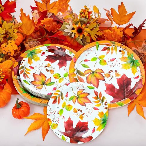 مجموعة أطباق ورقية لحفلات عيد الشكر من YY، 80 قطعة من أطباق الحلوى مقاس 7 بوصات مع أطباق عشاء مقاس 9 بوصات على شكل قرع لعيد الشكر، وديكورات طاولة حصاد الخريف in Kuwait