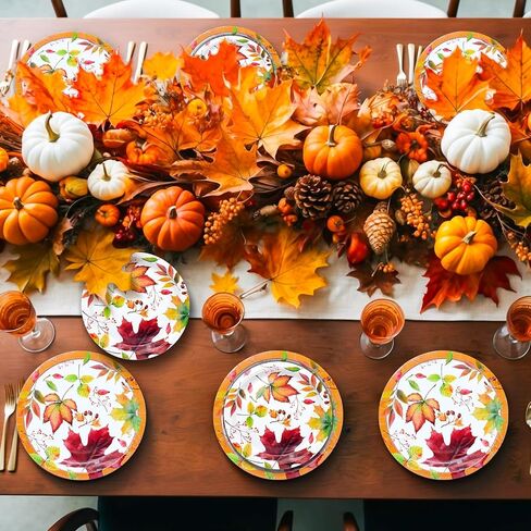 مجموعة أطباق ورقية لحفلات عيد الشكر من YY، 80 قطعة من أطباق الحلوى مقاس 7 بوصات مع أطباق عشاء مقاس 9 بوصات على شكل قرع لعيد الشكر، وديكورات طاولة حصاد الخريف in Kuwait