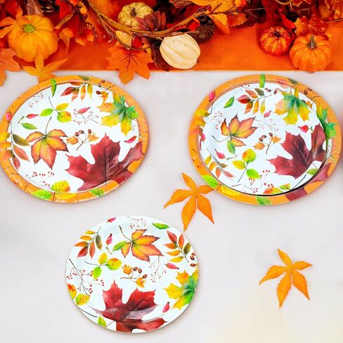 مجموعة أطباق ورقية لحفلات عيد الشكر من YY، 80 قطعة من أطباق الحلوى مقاس 7 بوصات مع أطباق عشاء مقاس 9 بوصات على شكل قرع لعيد الشكر، وديكورات طاولة حصاد الخريف in Kuwait
