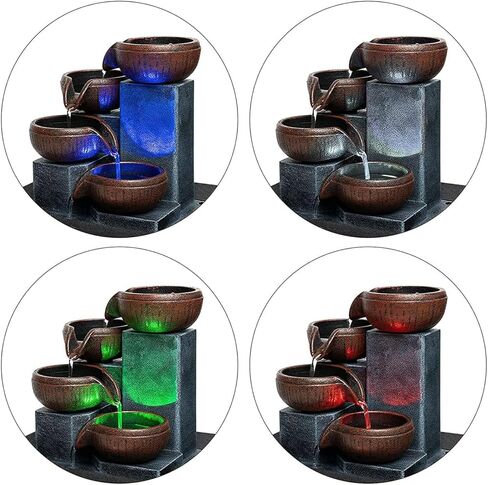 Small Indoor Tabletop Fountain with LED Lights, Relaxing Desk Waterfall Fountain with Natural River Rocks, Decorative Indoor Water Feature for Home Office in Kuwait