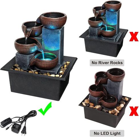 Small Indoor Tabletop Fountain with LED Lights, Relaxing Desk Waterfall Fountain with Natural River Rocks, Decorative Indoor Water Feature for Home Office in Kuwait