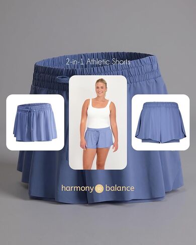 Harmony and Balance 2-in-1 Flowy Athletic Shorts with Built-in Liner for Women, Quick-Dry, Running, Yoga, Gym, Tennis Shorts in Saudi Arabia