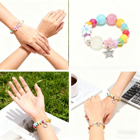 Nikkiguo 200 PCS Acrylic Bear Beads Jewelry Making Kit - 24 لونًا في 4 أنماط: حلوى اللون ، شفاف ، غير شفاف وتوهج في الخرز المظلم مع الأسلاك ، المشابك للأساور DIY ، القلادات ، مفاتيح المفاتيح in Saudi Arabia