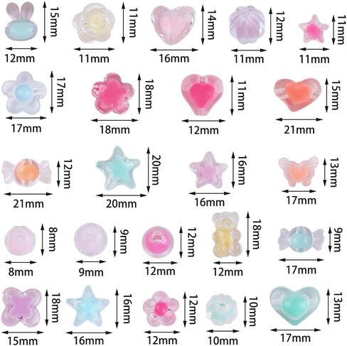 Nikkiguo 200 PCS Acrylic Bear Beads Jewelry Making Kit - 24 لونًا في 4 أنماط: حلوى اللون ، شفاف ، غير شفاف وتوهج في الخرز المظلم مع الأسلاك ، المشابك للأساور DIY ، القلادات ، مفاتيح المفاتيح in Saudi Arabia