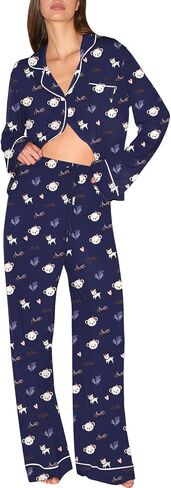 Ekouaer Pajamas Women's Long Sleeve Sleepwear Soft Button Down Loungewear Pjs Lounge Set Nightwear XS-XXL in Saudi Arabia