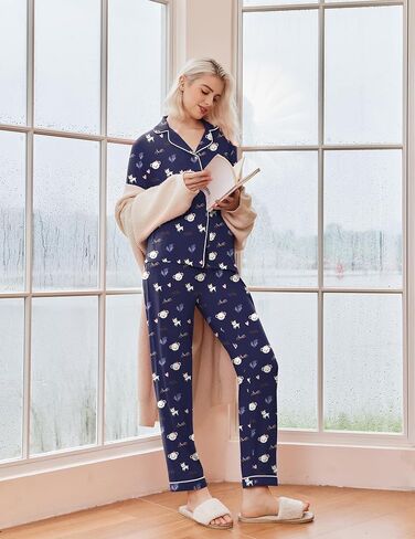 Ekouaer Pajamas Women's Long Sleeve Sleepwear Soft Button Down Loungewear Pjs Lounge Set Nightwear XS-XXL in Saudi Arabia
