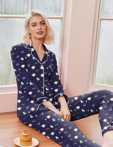Ekouaer Pajamas Women's Long Sleeve Sleepwear Soft Button Down Loungewear Pjs Lounge Set Nightwear XS-XXL in Saudi Arabia