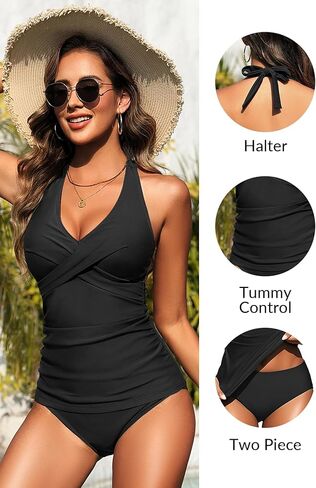 Womens Halter Tankini Swimsuit - Tummy Control Bathing Suit Two Piece Swimsuit V Neck Swimwear 2025 Teal XL in Saudi Arabia