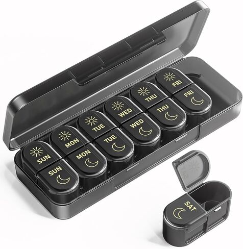 𝐏𝐢𝐥𝐥 𝐎𝐫𝐠𝐚𝐧𝐢𝐳𝐞𝐫, Am & Pm Pill Organizer 7 Days, Weekly Pill Organinzer 2 Times a Day, Pill Box 7 Day, Medicine Pill Organizer for Travel, Vitamins, Fish Oils, Supplements in Kuwait