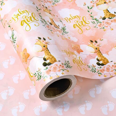 WRAPAHOLIC 30 Inch Jumbo Reversible Pink Bow Wrapping Paper Roll - 30 Inch x 33 Feet - Pink Ribbon Bow and Stripes Design Perfect for Girls Birthday, Baby Shower, Bachelorette Party in Saudi Arabia