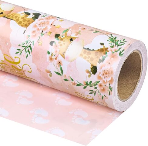WRAPAHOLIC 30 Inch Jumbo Reversible Pink Bow Wrapping Paper Roll - 30 Inch x 33 Feet - Pink Ribbon Bow and Stripes Design Perfect for Girls Birthday, Baby Shower, Bachelorette Party in Saudi Arabia