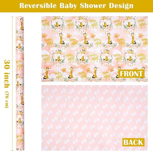 WRAPAHOLIC 30 Inch Jumbo Reversible Pink Bow Wrapping Paper Roll - 30 Inch x 33 Feet - Pink Ribbon Bow and Stripes Design Perfect for Girls Birthday, Baby Shower, Bachelorette Party in Saudi Arabia