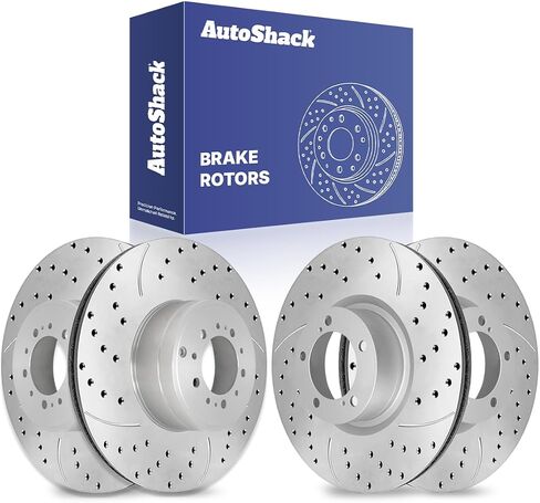 AutoShack Black Hat Drilled and Slotted Brake Rotors Front and Rear Brake Rotor Replacement Kit for Toyota Tundra 2008-2022 Sequoia 2016-2021 Land Cruiser 2016-2021 Lexus LX570 4WD RWD PR41484PR41485 in Kuwait