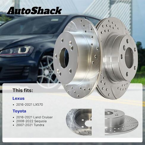 AutoShack Black Hat Drilled and Slotted Brake Rotors Front and Rear Brake Rotor Replacement Kit for Toyota Tundra 2008-2022 Sequoia 2016-2021 Land Cruiser 2016-2021 Lexus LX570 4WD RWD PR41484PR41485 in Kuwait