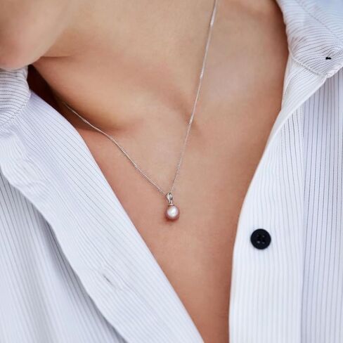The Pearl Source 9mm White Freshwater Pearl Pendant Sydney Necklace for Women - Cultured Pearl Necklace | Single Pearl Necklace for Women with 925 Sterling Silver Chain in Saudi Arabia