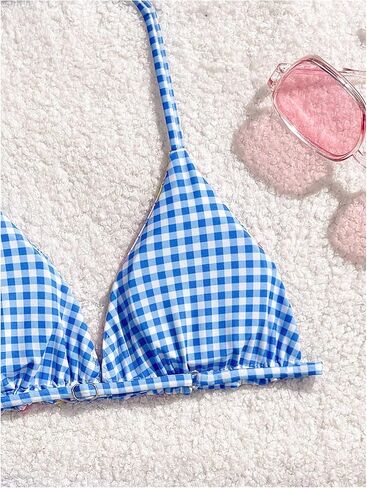 RoseSeek Girl's 2 Piece Swimsuits Floral Gingham Halter Triangle Wireless Bikini Bathing Suit in Saudi Arabia