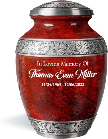 Personalized Cremation Urn for Adult Human Ashes - Custom Engraved Name Large Handcrafted Funeral Memorial with Striking Blue Design (Aluminum - 10 Inch Height x 7 Inch Width) in Saudi Arabia
