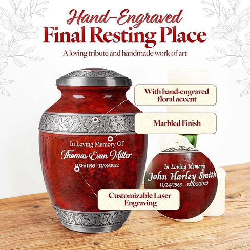 Personalized Cremation Urn for Adult Human Ashes - Custom Engraved Name Large Handcrafted Funeral Memorial with Striking Blue Design (Aluminum - 10 Inch Height x 7 Inch Width) in Saudi Arabia