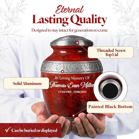 Personalized Cremation Urn for Adult Human Ashes - Custom Engraved Name Large Handcrafted Funeral Memorial with Striking Blue Design (Aluminum - 10 Inch Height x 7 Inch Width) in Saudi Arabia