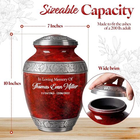 Personalized Cremation Urn for Adult Human Ashes - Custom Engraved Name Large Handcrafted Funeral Memorial with Striking Blue Design (Aluminum - 10 Inch Height x 7 Inch Width) in Saudi Arabia