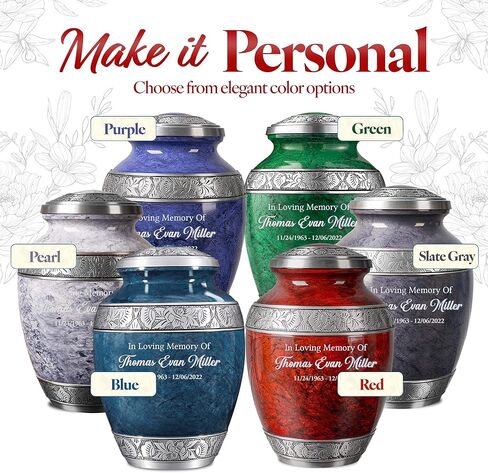 Personalized Cremation Urn for Adult Human Ashes - Custom Engraved Name Large Handcrafted Funeral Memorial with Striking Blue Design (Aluminum - 10 Inch Height x 7 Inch Width) in Saudi Arabia