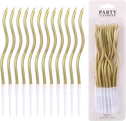 12pcs Spiral Cake Candles, Twist Slim Long Birthday Cake Candles Velas Themed Party Cupcake Decoration with Stand for Birthday Wedding Anniversary (Colorful) in Kuwait