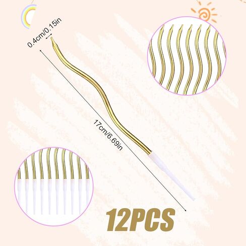 12pcs Spiral Cake Candles, Twist Slim Long Birthday Cake Candles Velas Themed Party Cupcake Decoration with Stand for Birthday Wedding Anniversary (Colorful) in Kuwait
