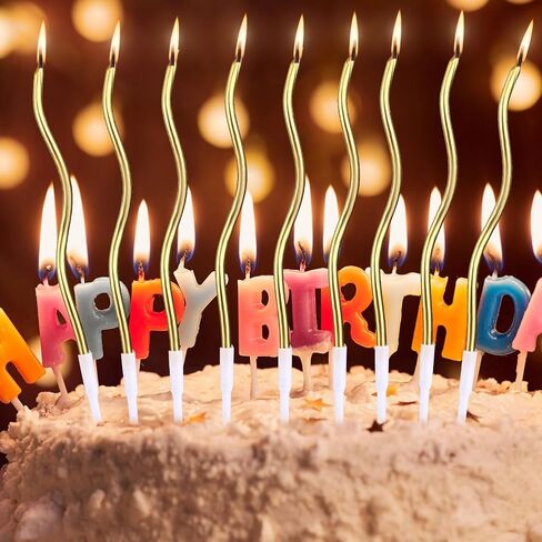 12pcs Spiral Cake Candles, Twist Slim Long Birthday Cake Candles Velas Themed Party Cupcake Decoration with Stand for Birthday Wedding Anniversary (Colorful) in Kuwait