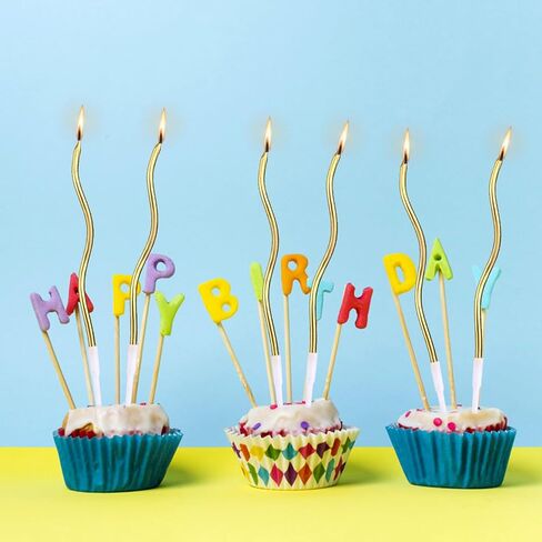 12pcs Spiral Cake Candles, Twist Slim Long Birthday Cake Candles Velas Themed Party Cupcake Decoration with Stand for Birthday Wedding Anniversary (Colorful) in Kuwait