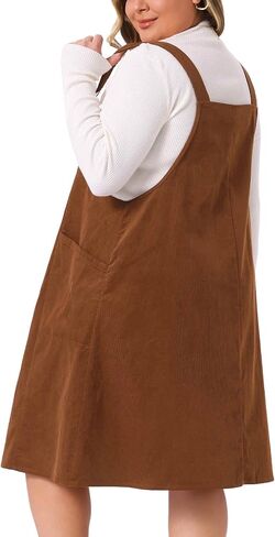 Agnes Orinda Plus Size Corduroy Pinafore Dress for Women Pleated Adjustable Strap Suspender Skirt Short Overall Dress in Saudi Arabia