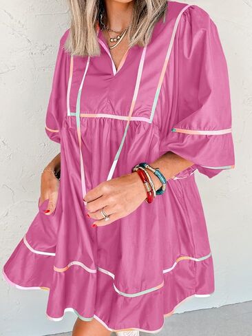 جرس Cicy Womens Babydoll Mini Dresses 3/4 Puff Sleeve v Dritc Dress Dress in Kuwait