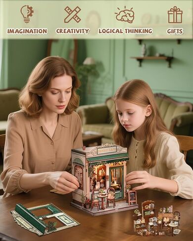 KuteFun Book Nook Kit - DIY Miniature Dollhouse Kit للبالغين والمراهقين ، مجموعة Building Building Mini Mini مع مكتبة LED مع رف الكتب LED إدراج الهدايا الإبداعية (معرض المكتبة) in Kuwait