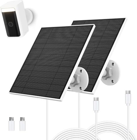 لوحة شمسية Everexceed 5W متوافقة مع Wyze Battery Cam Pro و Cam Outdoor V1 و CAM Outdoor V2 ، لوحة شمسية لكاميرا Wyze مع منفذ USB-C ، محول USB صغير ، جدار قابل للتعديل ، IP65 مقاوم للماء in Kuwait