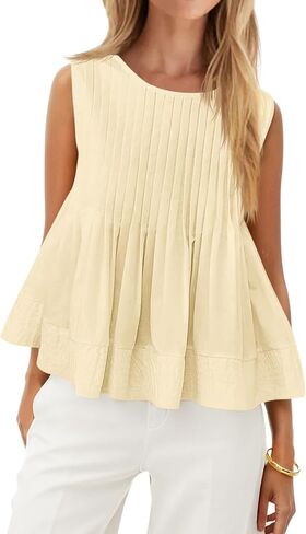 Cicy Bell Womens Pleated Babydoll Tank Tops Summer Peplum Sleeveless Cotton Blouses Loose Fit Flowy Shirts in Saudi Arabia