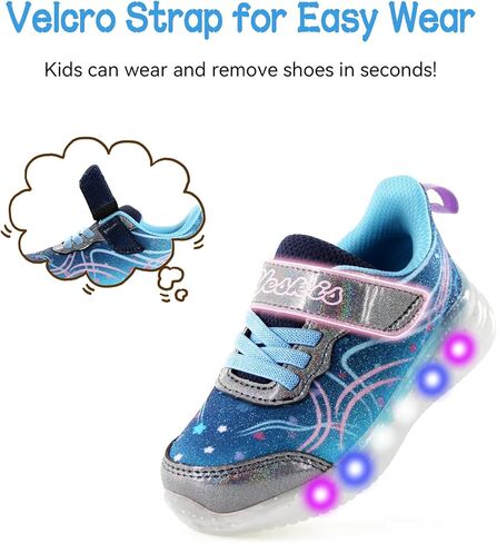 YESKIS Toddler Light Up Shoes for Girls Glitter LED Sole Breathable Lightweight Non Slip Running Sneakers for Toddler and Little Kid in Kuwait