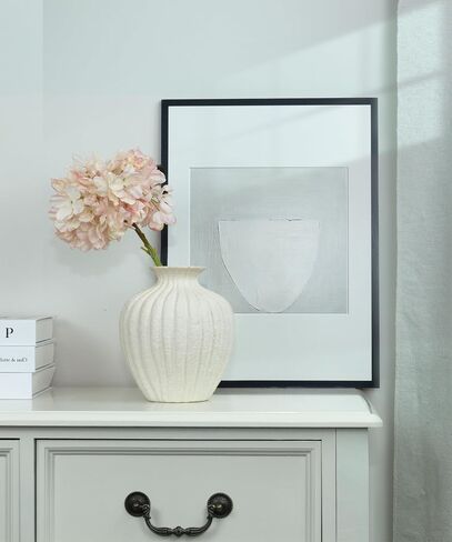 Handmade Ceramic Decorative Vase – Warm White Rustic Textured 10.4" Round Vase with Irregular Waves and Weathered Stone Finish for Home, Office, Farmhouse Decor in Saudi Arabia