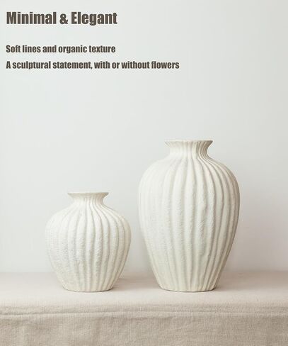 Handmade Ceramic Decorative Vase – Warm White Rustic Textured 10.4" Round Vase with Irregular Waves and Weathered Stone Finish for Home, Office, Farmhouse Decor in Saudi Arabia