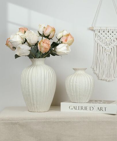 Handmade Ceramic Decorative Vase – Warm White Rustic Textured 10.4" Round Vase with Irregular Waves and Weathered Stone Finish for Home, Office, Farmhouse Decor in Saudi Arabia