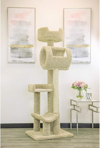 Southwestern Sanctuary Multi-level Cat Cat Catbing Tower Tree ، Wood Solid and Carpet Construction ، Modern Cat Dear in Kuwait